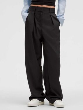 Lululemon pleat front high rise trouser *regular 14 black wide leg pant 2024
